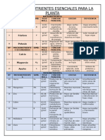 Tabla de Nutrientes Esenciales para La Planta