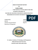 Supervisor: Submitted By: DR/ Ms. Student Name Assistant/ Associate Professor Regn - No: Department of Management