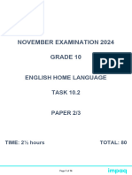 November Examination 2024 Grade 10: English Home Language