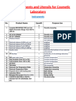 List of Instruments and Ustensils For Cosmetic Laboratory