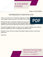 Experience Certificate: Punjab Courier Services