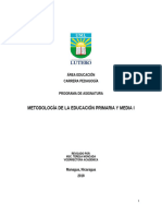 P1827 METODOLOGÍA DE LA EDUCACIÓN PRIMARIA Y MEDIA I