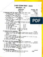 11th Biology 2nd Mid Term Exam 2024 Original Question Paper Ranipet District English Medium PDF Download