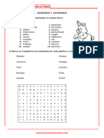 26 Ejercicios de Sinonimos y Antonimos Quinto de Primaria