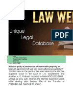 Whether party in possession of immovable property on basis of agreement of sale can claim adverse possession