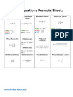 Linear Equations Formula Sheet