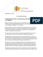 Cricket Whanganui Press Release - Premier 1-2 Results, December 9th