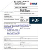 Candidate Evaluation Form - Fluids Specialist