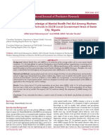 Evaluation of The Knowledge of Mental Health First Aid Among Workers Manning Sick Bays in Schools in EGOR Local Government Area of Benin City, Nigeria