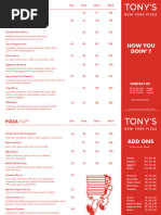 Tonys New York Pizza Menu