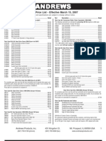 Retail Price List - Effective March 15, 2007: Andrews Products, Inc. 431 Kingston Ct. Mt. Prospect, IL 60056 USA 1