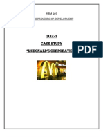 QUIZ-1 Case Study "Mcdonald'S Corporation": MBM 207 Entrepreneurship Development