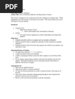 Subject Area: Algebra Grade Level: 9-12 Unit Title: Modular Arithmetic Lesson Title: Intro To Modular Arithmetic and Equivalences Classes