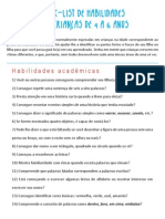 Check-List de Habilidades para Crianças de 4 A 6 Anos