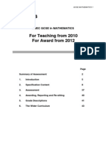 For Teaching From 2010 For Award From 2012: Wjec Gcse in Mathematics