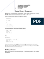 Topic Notes: Memory Management: Computer Science 322 Operating Systems