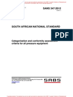 SANS 347:2012: Categorization and Conformity Assessment Criteria For All Pressure Equipment