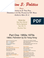 Question 3 Politics: Patriotism by Ee Tiang Hong Felicitations To The New President by KR. Menon Apathy by Alfian Sa'at