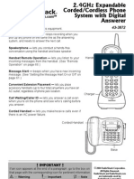 Radio Shack 2.4 GHZ Corded/Cordless Phone Manual, Model 43-3872