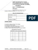 Advanced Calculus & Linear Algebra Ukzn 2012 Test 1