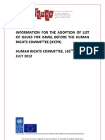 Information For The Adoption of List of Issues For Israel Before The Human Rights Committee (Iccpr) Human Rights Committee, 105 Session, JULY 2012