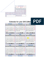 Calendar For Year 2012 (Malaysia) : January February March