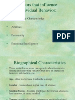 Factors That Influence Individual Behavior:: Biographical Characteristics