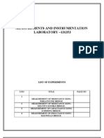 Measurements and Instrumentation LABORATORY - 131353: List of Experiments