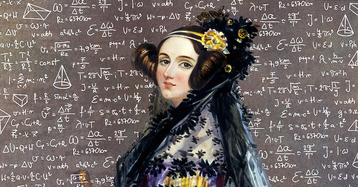 Ada Lovelace escreveu o primeiro código de programação da história da computação - Fotomontagem de Jornal da USP com imagens de Alfred Edward Chalon/Science Museum/Domínio público via Wikimedia Commons e Freepik