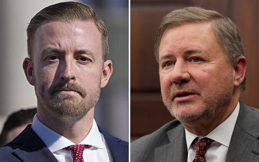 The 2026 Oklahoma governor's election would feature a high-profile GOP showdown between state education superintendent Ryan Walters, left, Attorney General Gentner Drummond, right, if Walters decides to run. Drummond announced his candidacy Monday. (AP file photos/Sue Ogrocki)