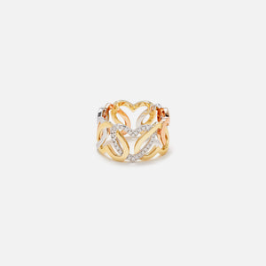 Yvonne Leon Bague Maille Coeurs 3 Ors Heart Ring - Multi