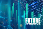 An edited image with digital numbers behind a stock chart overlay and the words Future of Finance in the corner