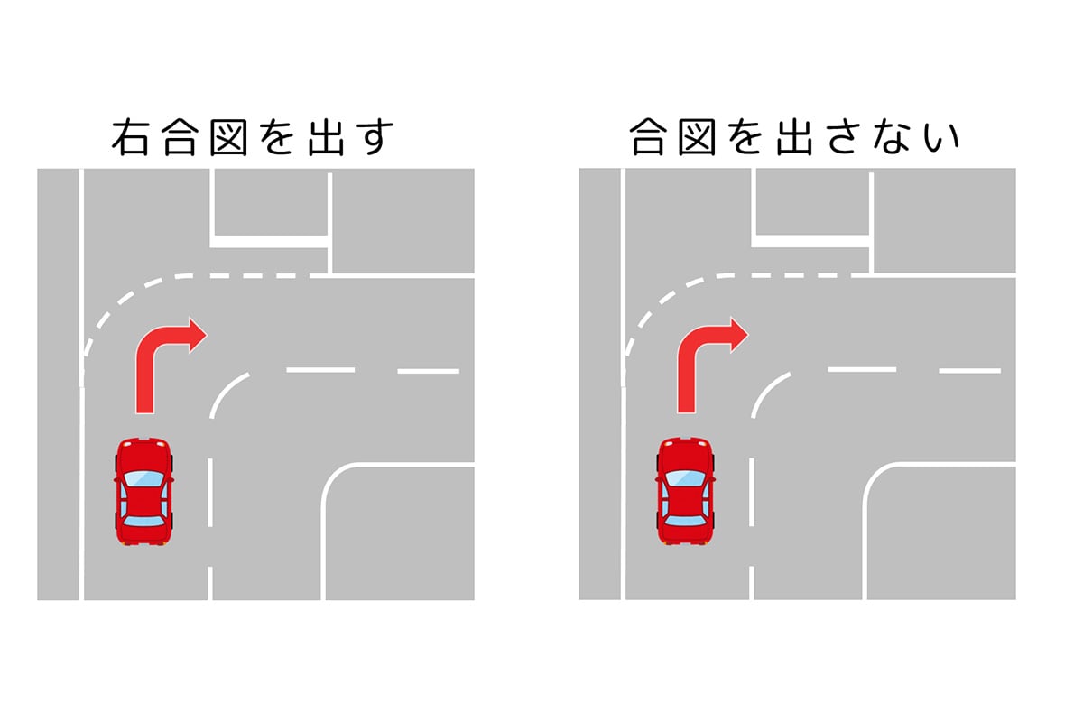 あなたはこの場合、ウインカーを出しますか？（画像引用：「ユズリアイ|安全運転補完計画」（@projectyuzuriai））