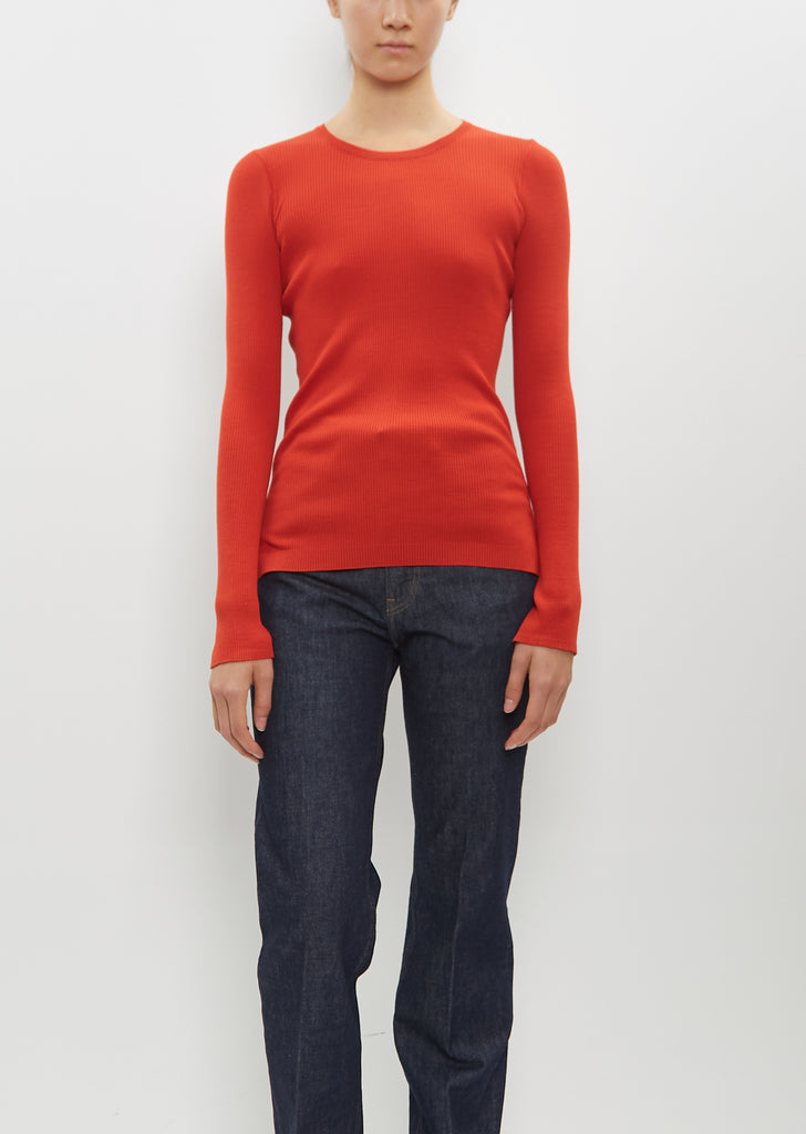 Wool High Gauge Rib Knit Pullover — Red