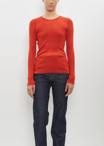 Wool High Gauge Rib Knit Pullover — Red