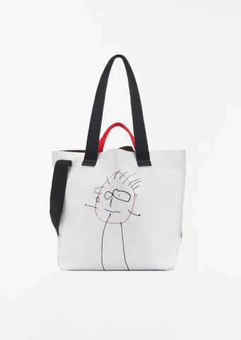 Medium Printed Shopper Bag — Optical White