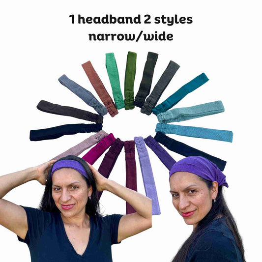 Stretchy Wide Headband for Women and Men, Solid Colors, Discover our soft cotton blend, adjustable, and elastic wide headband. Perfect for sports or yoga, handmade by Ecuadorian artisans.