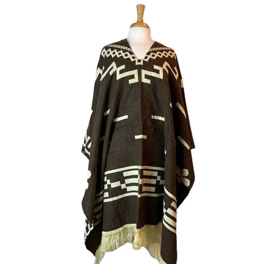 Unisex Alpaca Poncho Coat Dark Brown Beige