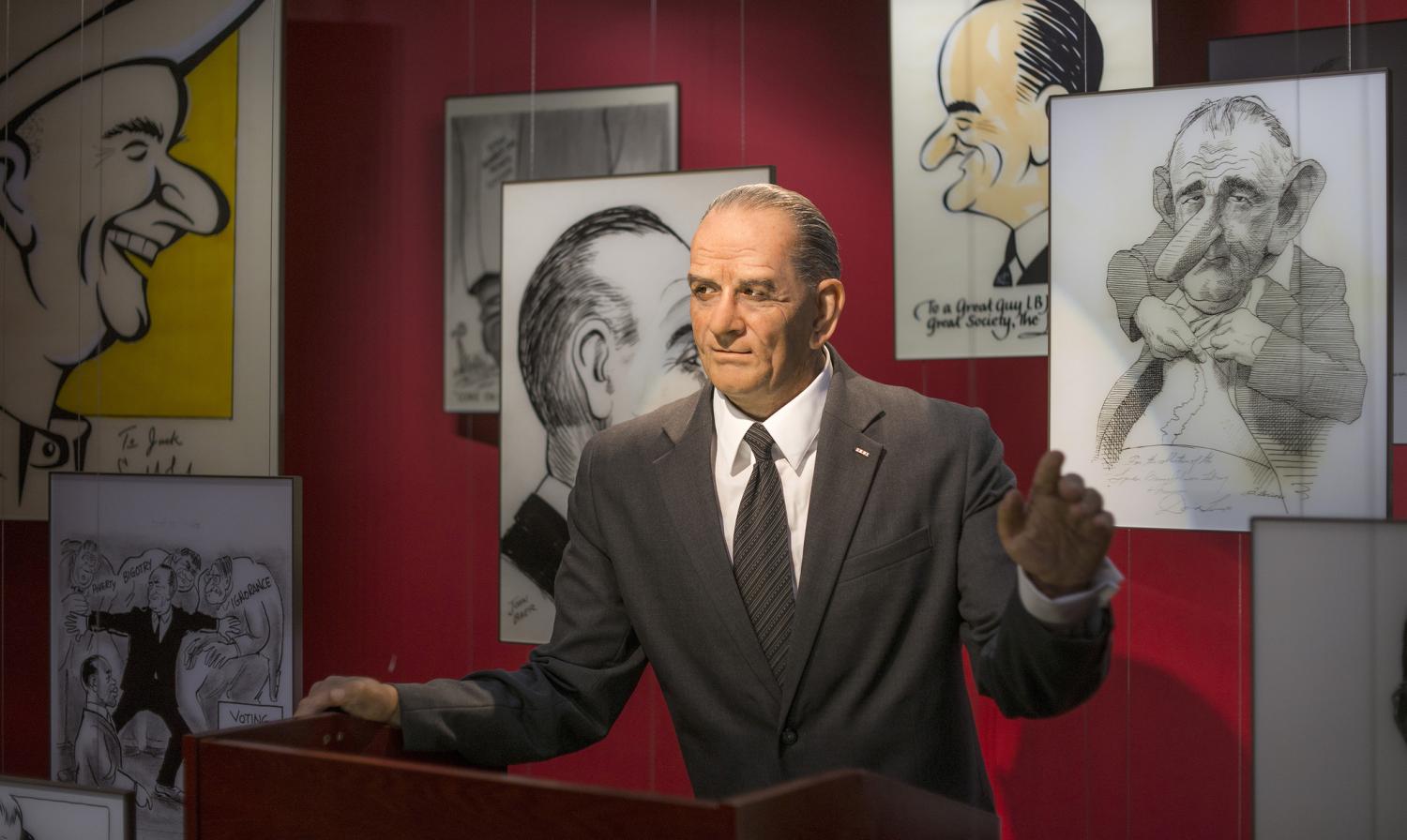 A view of the Animatronic LBJ in the LBJ's Humor exhibition at the LBJ Library.