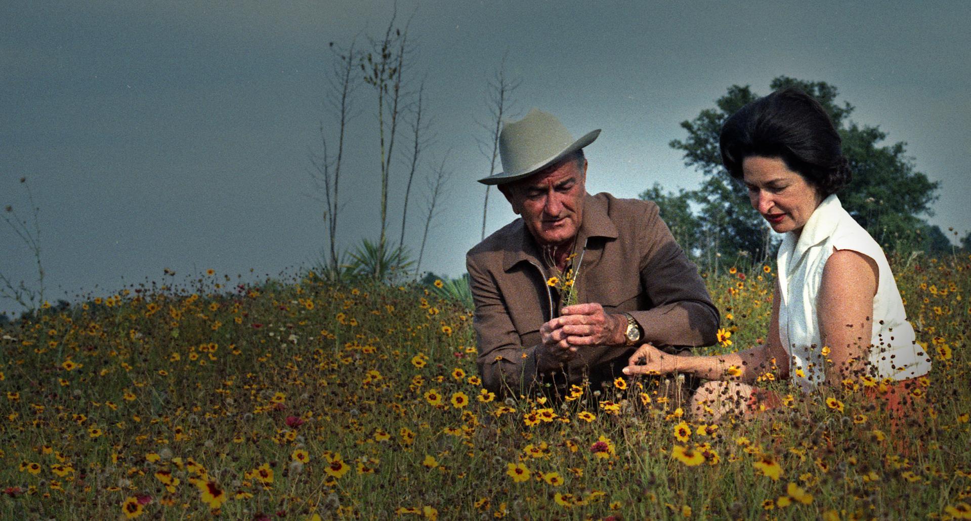 LBJ and Ladybird among the wild flowers