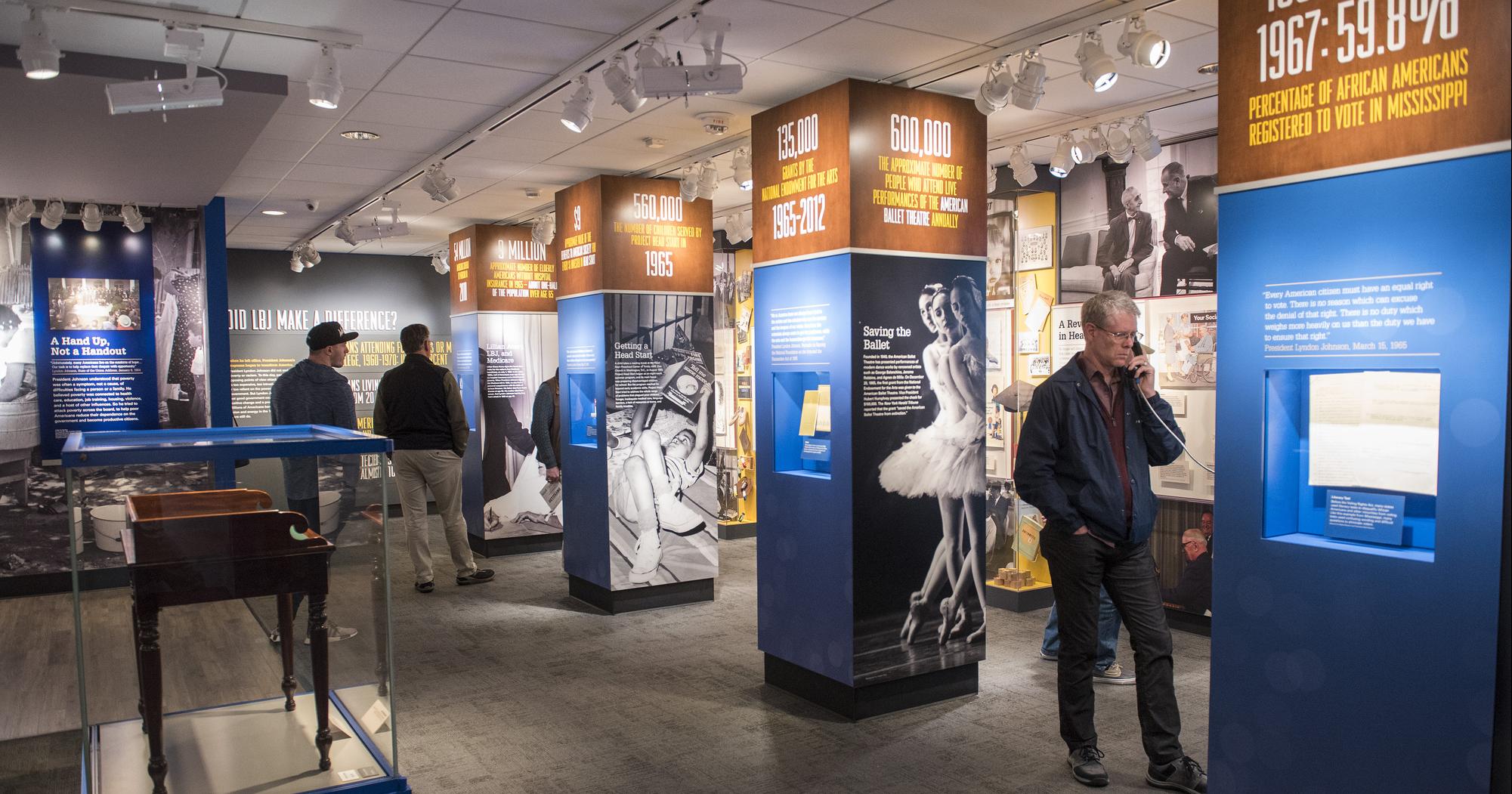 Image of a group of visitors at the LBJ Library.