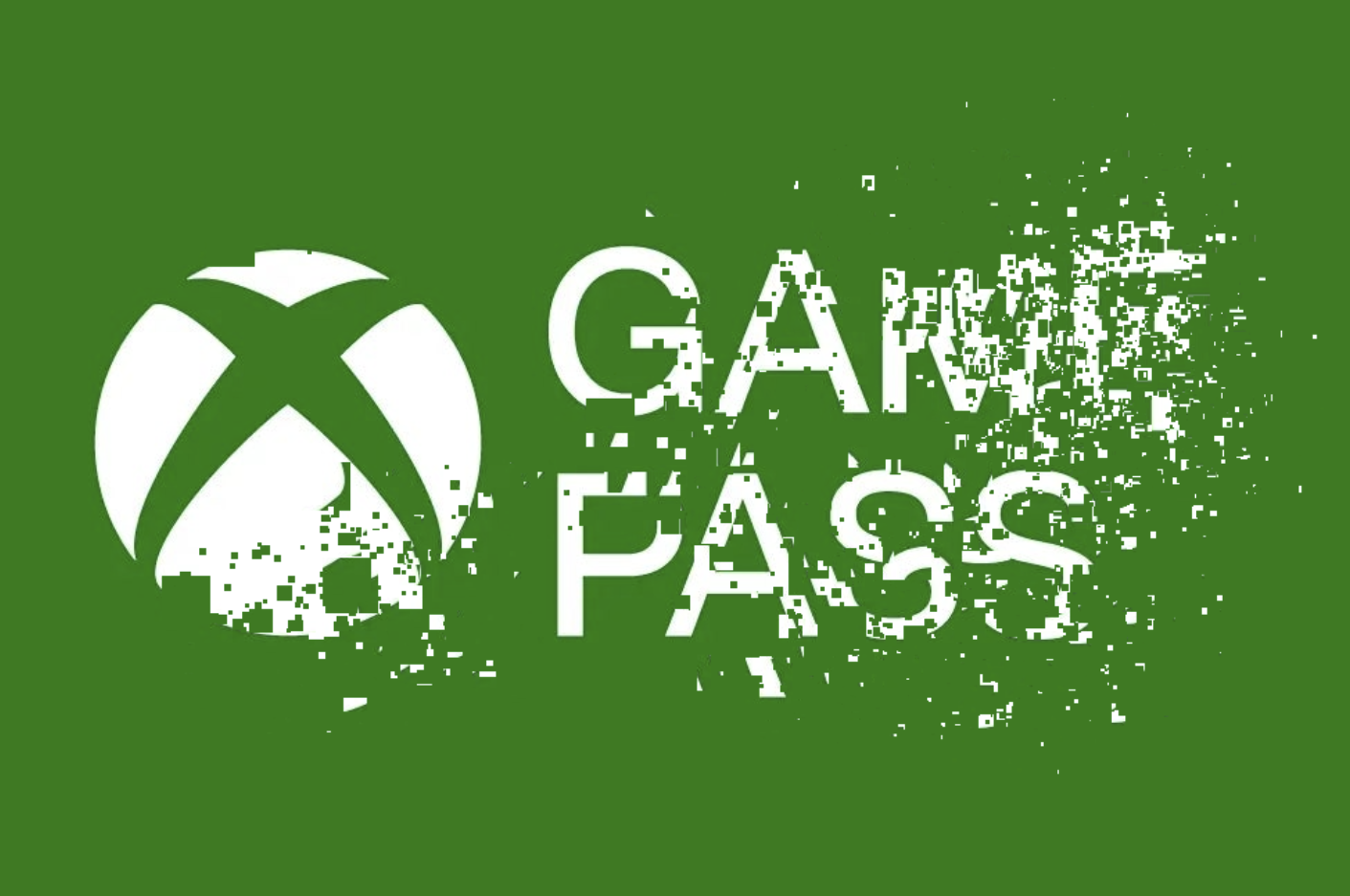 The Xbox game pass logo, white on a green background, dissolving