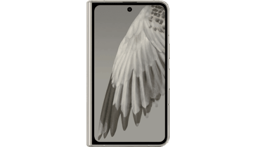 A Google Pixel Fold faces forward, displaying a crisp photo of a bird’s wing.