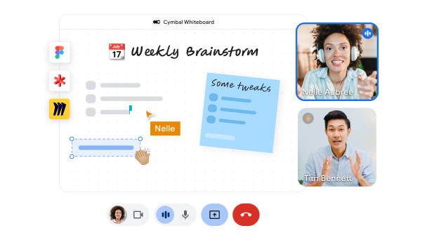 Collaboration en direct sur un tableau blanc dans Google Meet avec deux membres de l'équipe