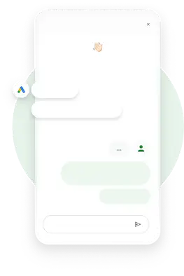 ABC Advertising が Google 広告コンサルタントとチャットしているスマートフォンのイラスト。