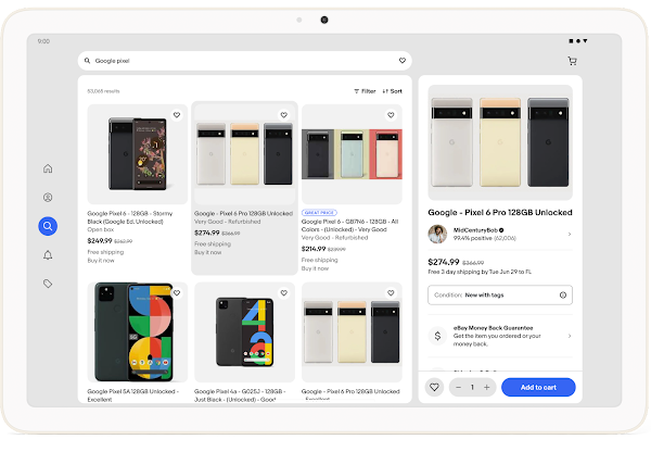 eBay is shown on an Android tablet.