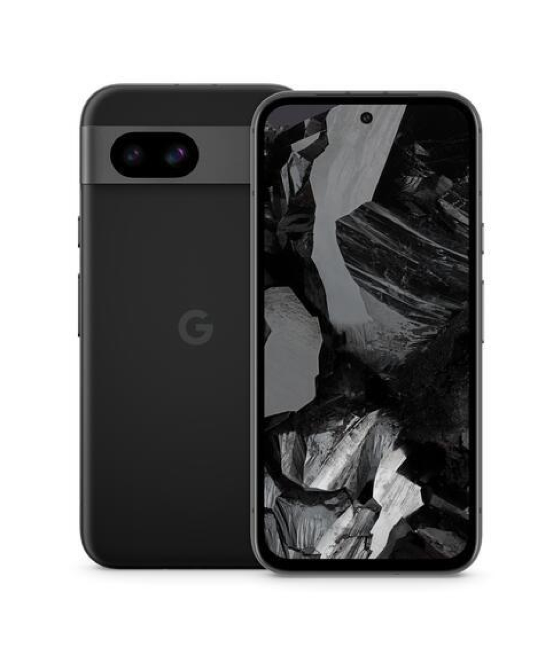 The front and back of a Google Pixel 8a phone.