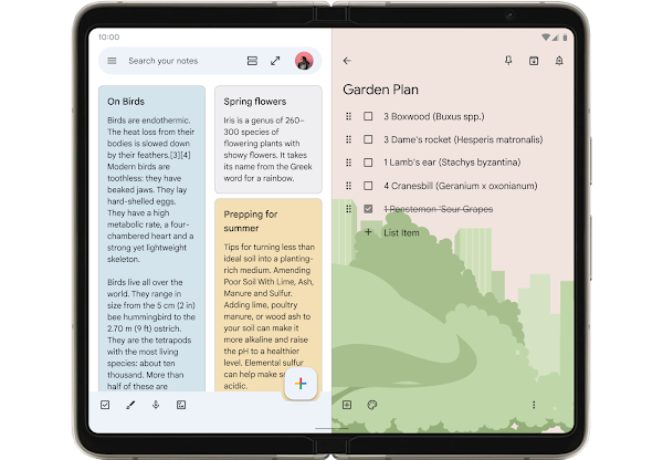 Google Keep is shown on an Android foldable phone.