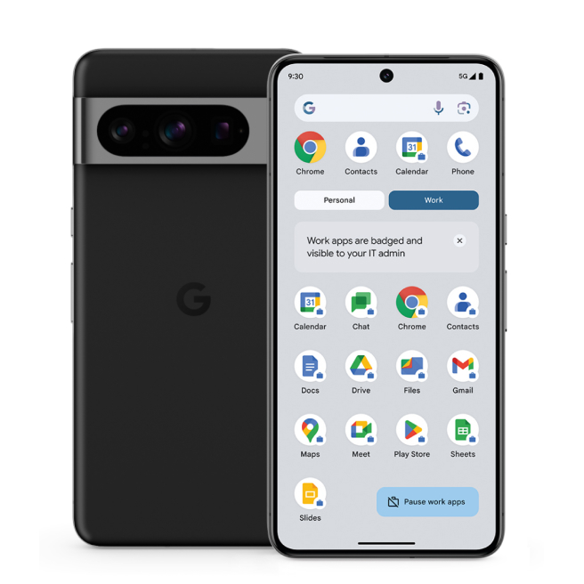 The front and back of a Google Pixel 8 Pro phone