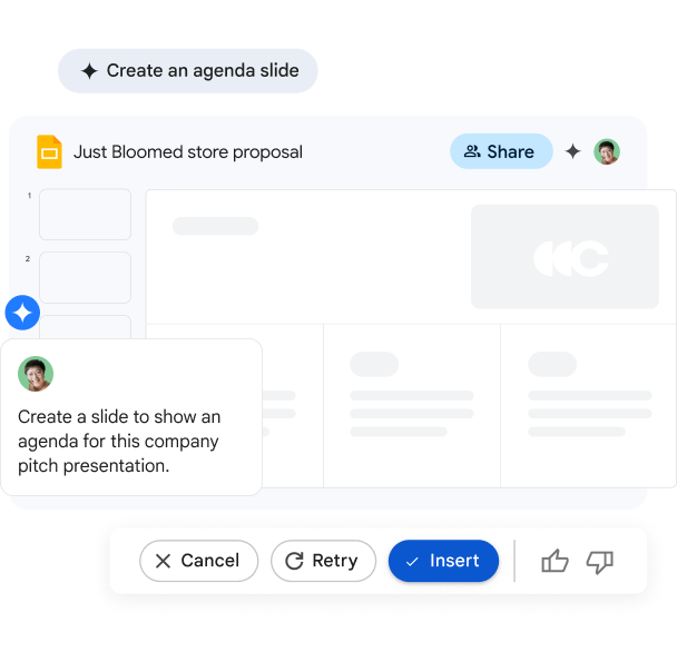 Gemini di Slide membuat agenda untuk presentasi perusahaan.